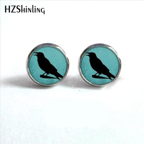 ED-0045 New Arrival Crow Earrings Steampunk Glass Dome Blackbird Raven Stud Hypoallergenic Earrings for Women HZ4
