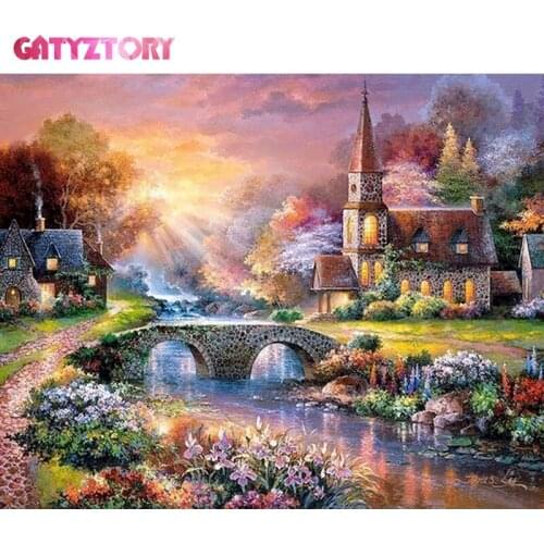 GATYZTORY 5D Diamond Painting Landscape Full Square Diamond Embroidery Paintings Handmade Partial Scenery Home Decor