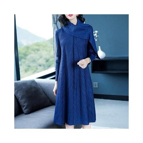 HOT SELLING Miyake fashion wrist sleeve fold solid o-neck dress scarf beck IN STOCK