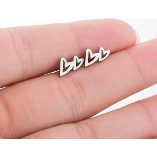 Hfarich Creative Stainless Steel Double Connected Tiny Hollow Heart Stud Earrings For Women Valentines Wedding Jewelry 2021