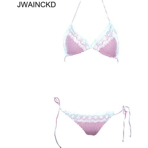 JWAINCKD Bikini Push Up 2018 In Bikinis Set Mujer Swimsuit Female Lace Bordered Swimwear Women Striped Swimming Suit Beach Wear
