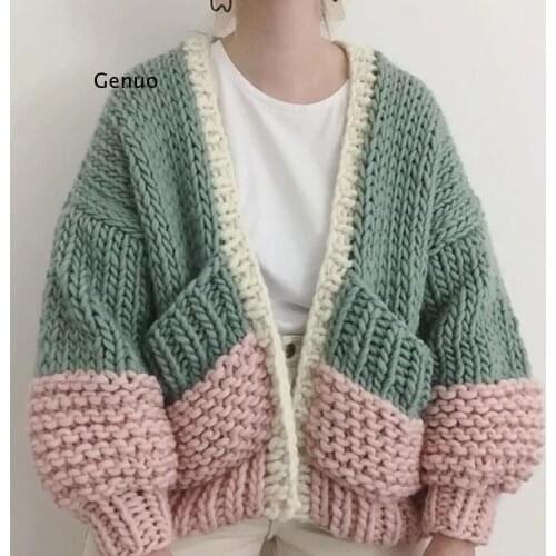 Boho Inspired Handmade Cardigan Puff Sleeve Plus Size Cardigan Women Warm Winter Cardigans Sweaters New Fashion Knitwear Outwear