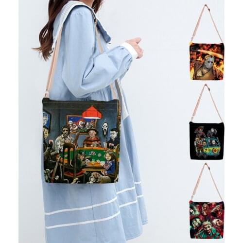 Classic Horror Movie Scary Printed Lady Shoulder Bags Womens Messenger Bags Canvas Handbags Leisure Crossbody Satchels Bag