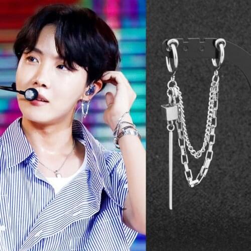 Unisex Punk Ear Clip Cuff Earrings Tassel Long Chain Stainless Steel Stud Earring for Men Women Rock Earcuff Grunge Accessories