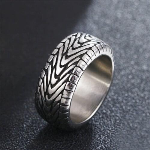 Hiphop/Rock Tire Tread Style Grooved Ring Men Jewelry Rock Punk Vintage Stainless Steel Party Jewelry