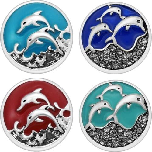 KZ3245 New Beauty Colorful Oil Lovely dolphin rhinestone 18MM snap buttons for snap jewelry wholesale