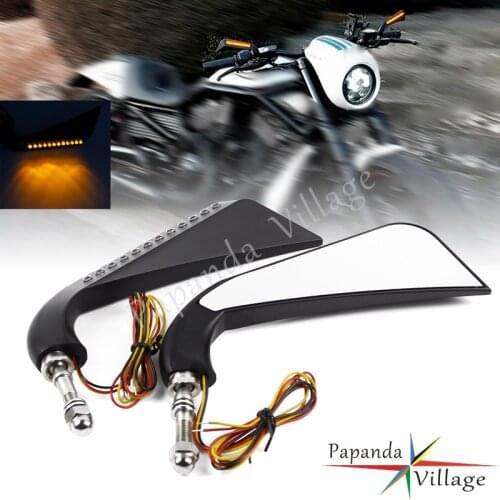 CNC Aluminum Cafe Racer Custom Axe Rearview Mirrors w/LED Turn Signal Flasher Side View Mirror for Harley Dyna Softail Sportster