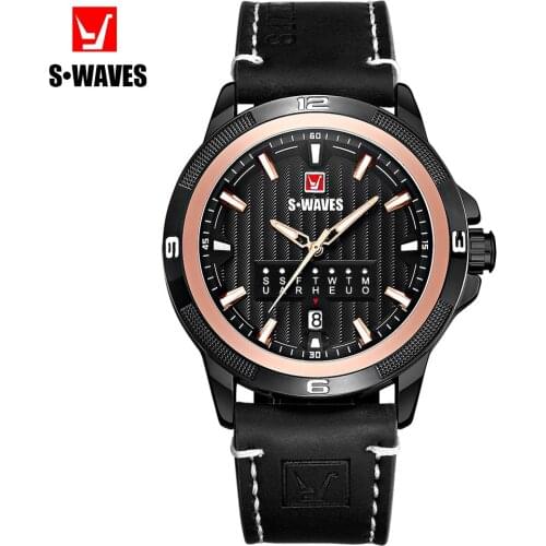 Quartz Men Watch Waterproof Fashion Luxury Leather Band Montre Homme 2019 Unique New Date Black Rose Gold Wristwatch Mens SWAVES