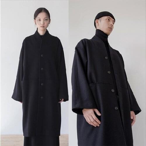 Mens Mao Ni coat loose stand-up collar mid-length Ni autumn and winter Japanese Chinese style