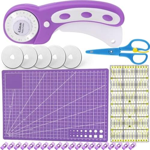 Nonvor Fabric Rotary Cutter Set with 5pcs Replacement Blades A4 Cutting Mat Acrylic Ruler Scissors Sewing Clips for DIY Craft