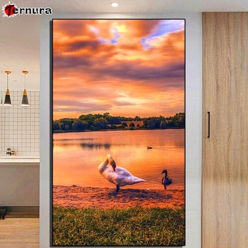 Scenery diamond painting set Dusk view over the lake 5d diy handmade embroidery kit full square round drill Cross Stitch decor