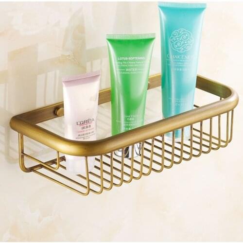 30/45cm Brass wall bathroom shelves, 3 Style square antique copper shelf rack, Kitchen retro storage shelves baskets gold/black