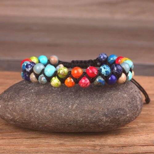 Natural Stone 7 Chakra Rainbow Bracelet for Women Rope Woven Bracelet Adjustable Boho Gift Femme Handmade Yoga Jewelry