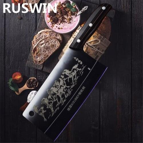 9cr18 Stainless Steel Knife Horse Pattern ChefS Butcher Kitchen Knife Tool Wooden Handle Mulberry Knife Sharp Slicing Knife