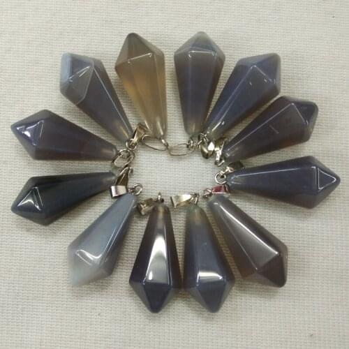 Wholesale 12pcs/lot 2018 Fashion good quality natural grey onyx Hexagonal pyramid Charms pendants for jewelry making Free