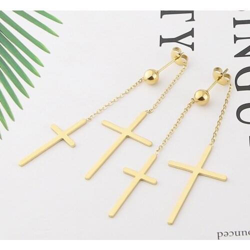 Wholesale Fashion Woman Jewelry Hot Temperament Size Cross Long Rose Gold Woman Earrings For Women Party Gifts