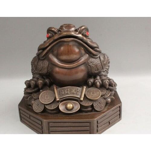 Wholesale factory 11" Chinese Feng Shui Bronze Wealth Rich Golden Toad Spittor Yuan Bao Statue 25% off