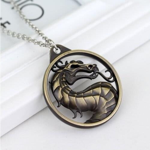 Animal Dragon Sculpture Pendant Necklace Mens Necklace Fashion Metal Sliding Round Necklace Pendant Accessories Party Jewelry