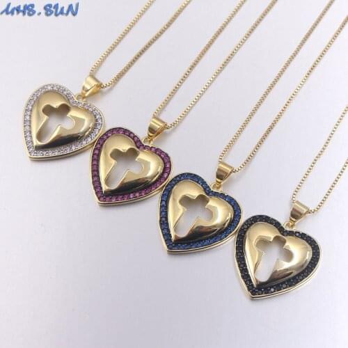 MHS.SUN Charm Design Women Heart Cross Mosaic AAA CZ Pendant Necklace Gold Chain Vintage Necklace Zircon Religious Jewelry 1Pcs