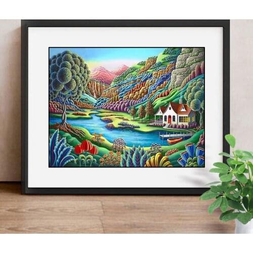 Full Drill Diamond Paintings Landscape Diamond Mosaic House Diamond Embroidery Cross Stitch Picture Of Rhinestones
