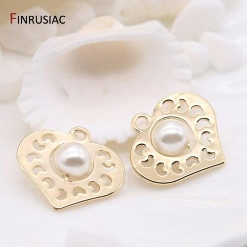14K Gold Plated Handmade Pearl Beads Heart-shaped Pendant For Jewelry Making DIY Earrings Necklace Pendants Charms