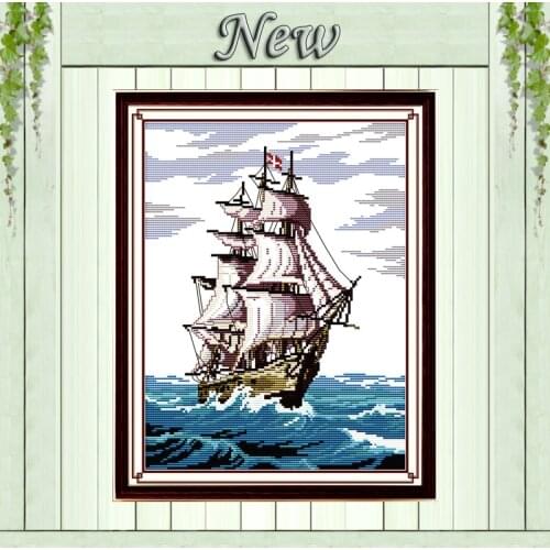 Plain sailing sea ship mascot paintings Counted printed on fabric DMC 14CT 11CT DIY Cross Stitch Needlework kits Embroidery Sets