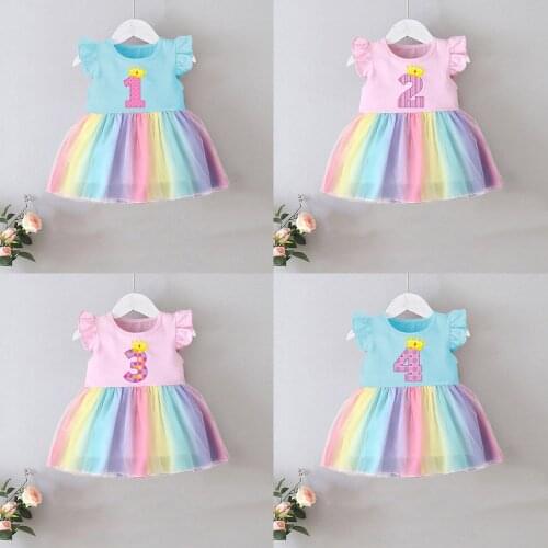 Xmas Baby Girls Birthday Outfits Dresses for 1 2 3 4 Birthday Party Rainbow Dress Christening Tutu Dress Drop Shipping