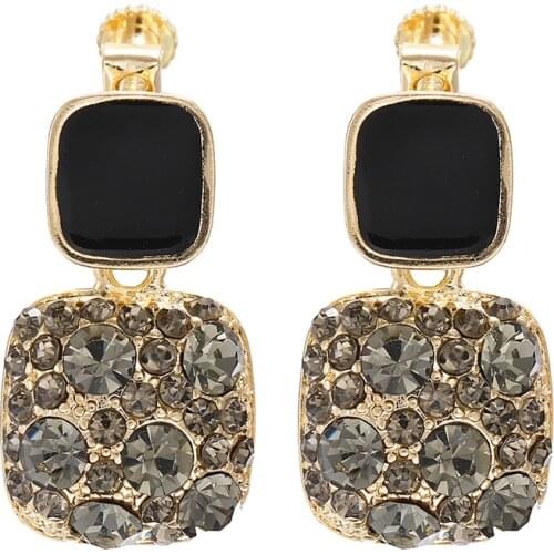 Trend Crystal Black Square Rhinestone Clip on Earrings 2020 Fashion Geometry No Pierced Ear Clips Female Pendant Earring Jewelry