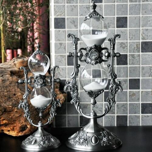 15 Minutes Vintage Zinc Alloy Rotating Hourglass Sandglass Sand Timer Sand Timer Home Office Desk Decor Craft Figurines Ornamets