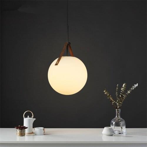 LED Belt Glass Ball Pendant Lights E27 Restaurant Nordic Luxury Bedroom Table Leather Hanging Lamps Coffee Shop Deco Fixtures