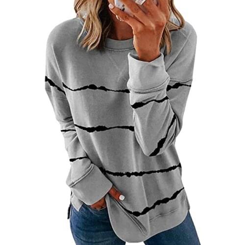 Autumn Fashion Tie Dye Printed Sweatshirt Striped O Neck Loose Pullovers Casual Women Basic Oversized Streetwear Tops
