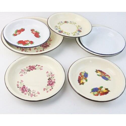 Enamel technology thick plate classic printed dish cold 20/22/24/26 cm large tableware Garden fruit tray durable Dinner plate