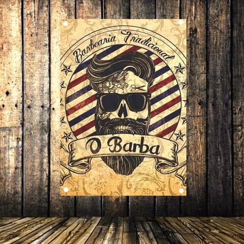 Barber Shop Sign Poster Four Hole Wall Hanging Retro Hair Salon Tattoo Banner Flag Tapestry Wall Stickers Background Decoration