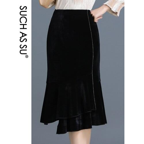 NEW 2020 Mid Long Skirts Women Black Quality Fabric High Waist Asymmetry Skirt S-3XL Plus Size Fall Winter Irregular Skirt