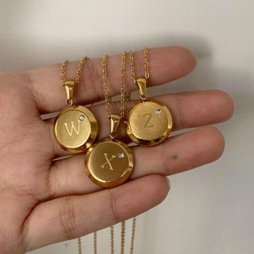 2021 Trend Initial Letters Circle Pendant 18k Gold Plated Necklaces for Women Stainless Steel Chain 3A Zircon Jewelry for Female