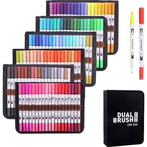12-120 Colours Dual Brush Pens Art Markers, Artist Fine Brush Tip Colouring Pens Marker Pens