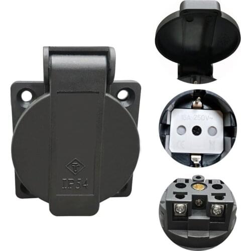5PCS Eu Waterproof Socket IP54 Black 16A 250V AC Power Female Connector Cable Socket 4000W Industrial