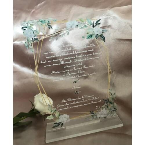 Green Leaf Custom 10pcs Acrylic Wedding Dinner Menu with a Base,Acrylic Menu,Acrylic Party Menu Cards,Special Party Decorations