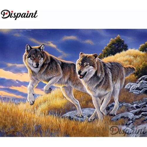 Dispaint Full Square/Round Drill 5D DIY Diamond Painting "Animal wolf scenery" Embroidery Cross Stitch 5D Home Decor A11879