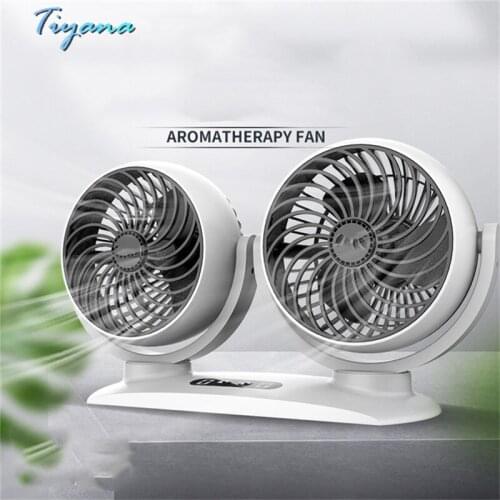 Car Dual Head Powerful Fan Car 12V 24V USB Intelligent LED Screen Display Multifunctional Aromatherapy Perfume Electric Fan 6