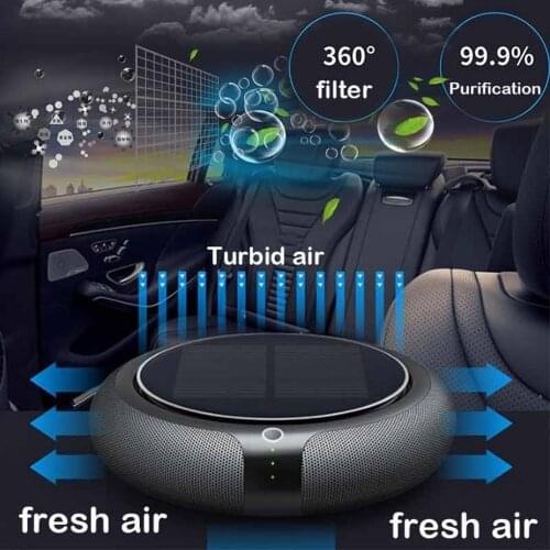 Vehicles Air Purifier Portable Solar Powered Rechargeable USB Air Cleaner Travel Freshener