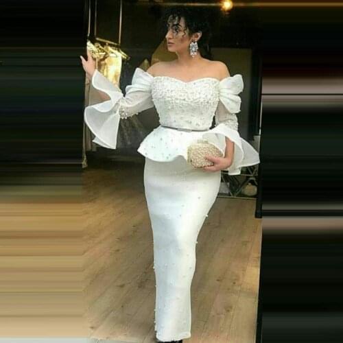 Mermaid Sweetheart Ankle-Length Organza White Celebrity Dresses With Peals Sashes