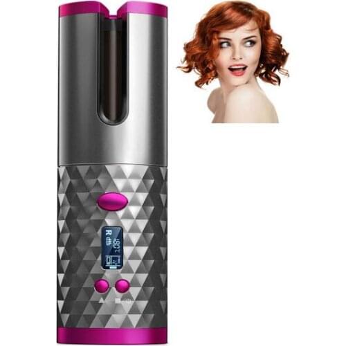 Cordless Auto Rotating Ceramic Hair Curler USB Rechargeable Curling Iron LED Display Temperature Adjustable Curling Wave 555555