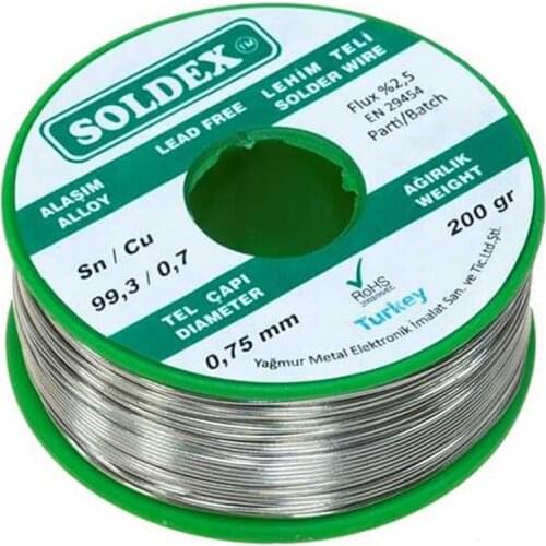 LEAD FREE SOLDEX 200 G 0.75 MM LEAD-FREE SOLDER WIRE SN 99.3 / CU 0.7