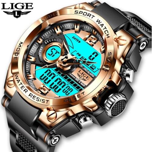 LIGE Mens Watches Fashion Sports Military Quartz Digital Waterproof Stopwatch Wristwatches Clock Women Watches relogio masculino
