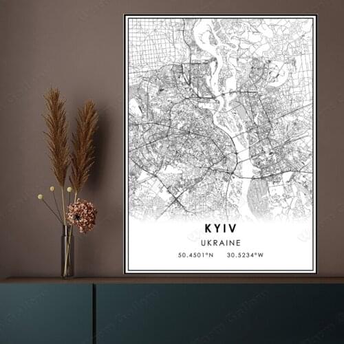 Black and White Ukraine City Map The Kyiv City Map Poster HD Print Wall Art Canvas Nordic Landscape Painting for Home Decor