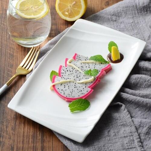 Pure White Ceramic Rectangular Flat Plate Cake Plate Sushi Fruit Plate