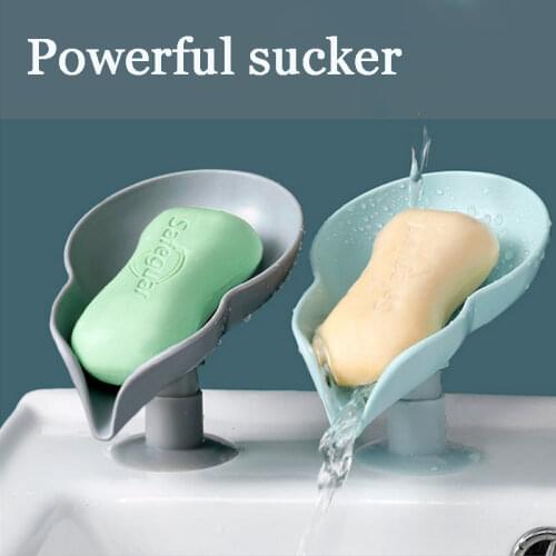 Soap Dish Box Leaf-shaped Soap Holder Drain Rack Toilet Soap Box Perforated Free Standing Suction Cup Travel Bathroom Accessorie