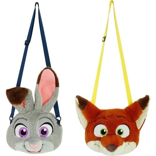 Disney Anime Zootopia Judy and Nick Stuffed Plush Bag Couples Styles Shoulder Bag Funny Cartoon Plush Bag Gifts for Girlfriend