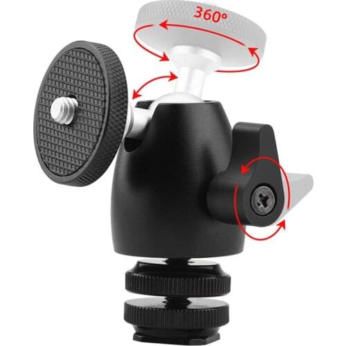 For LED Light/Monitor/DSLR Cameras/Video and Camcorders 1/4 inch Screw Tripod Mini Ball Head with Lock and Hot Shoe Adapter